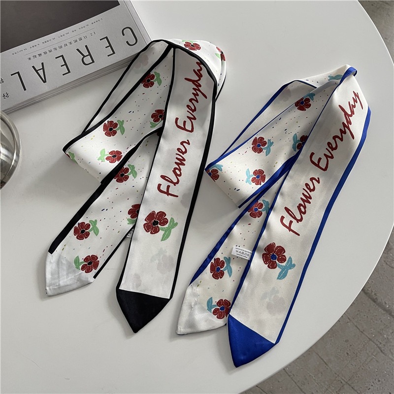 花朵百搭小長條飄帶頭發雙面絲巾絲帶女扎綁馬尾春秋綁包發帶-細節圖5