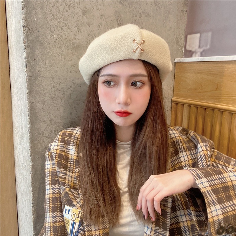 品質貝雷帽呢手工金屬扣羊毛女日系小眾秋冬復古百搭畫家帽潮-細節圖2