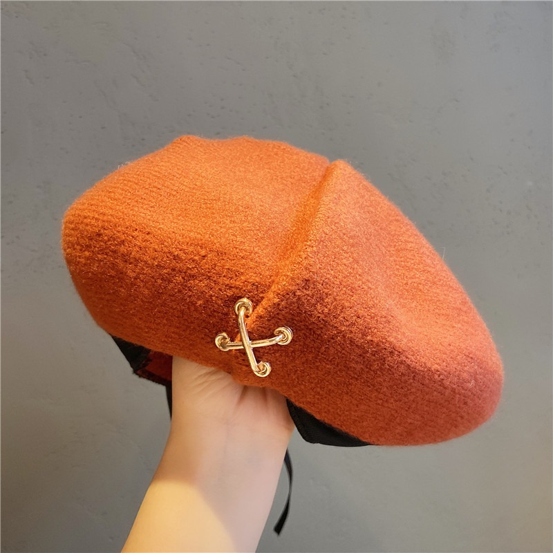 品質貝雷帽呢手工金屬扣羊毛女日系小眾秋冬復古百搭畫家帽潮-細節圖4