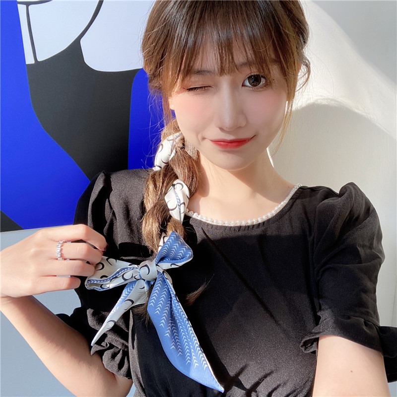 原創飄帶發帶時尚細窄長條小絲巾女百搭編發絲帶綁包包發洋氣春秋-細節圖3