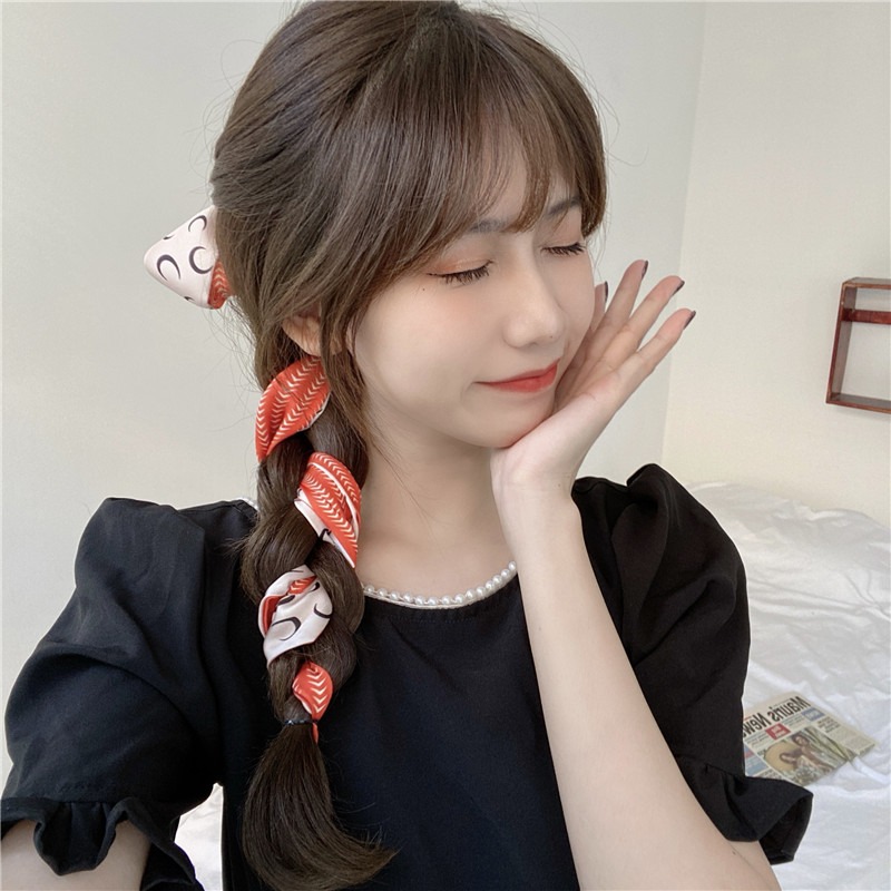 原創飄帶發帶時尚細窄長條小絲巾女百搭編發絲帶綁包包發洋氣春秋-細節圖4