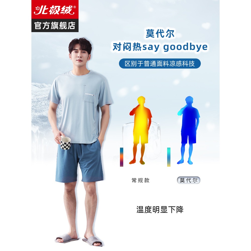 睡衣男款夏季莫代爾薄款冰絲短袖新款休閑大碼男士家居服套裝-細節圖4