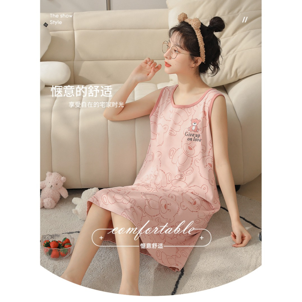睡裙女夏純棉年新款背心無袖吊帶大碼可愛薄款春秋家居服睡衣-細節圖6