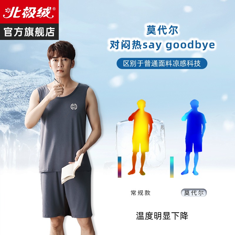 莫代爾睡衣男士夏季薄款冰絲背心年新款休閑可外穿家居服套裝-細節圖4