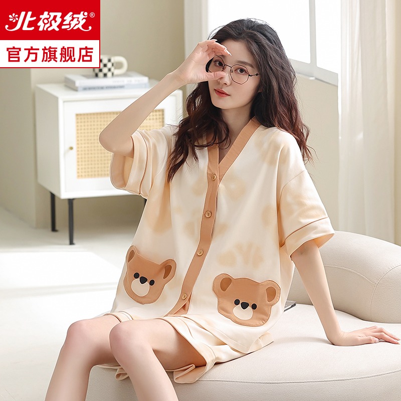 睡衣女夏款年新款寬松大碼可外穿薄款純棉短袖可愛家居服套裝-細節圖2