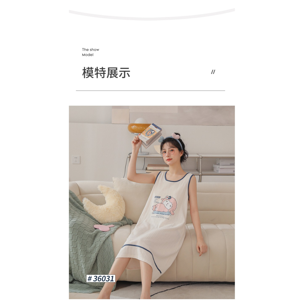 睡裙夏季女士年新款純棉大碼背心可愛薄款春秋無袖家居服睡衣-細節圖9
