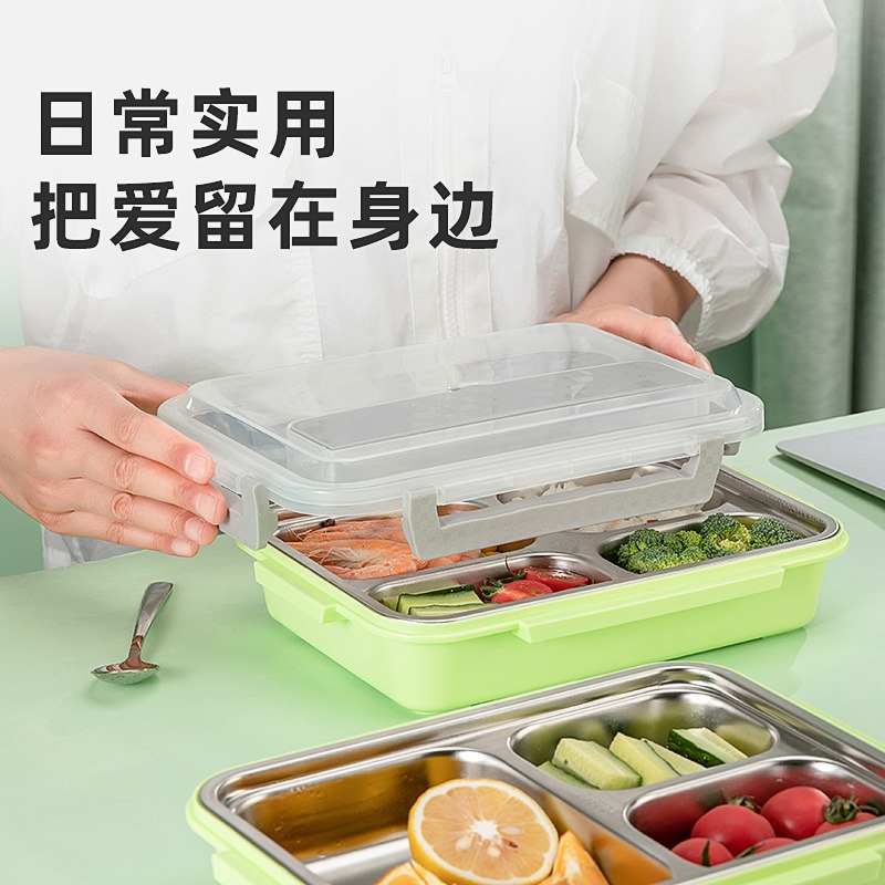 富光304食品級不銹鋼飯盒帶蓋學生分格餐盒上班族餐盤便攜便當盒-細節圖2