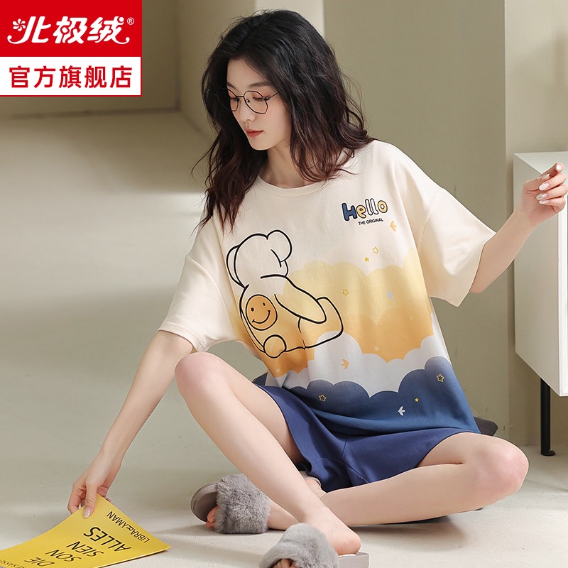 睡衣女士夏天年新款純棉可外穿短袖大碼寬松可愛夏款女家居服-細節圖2