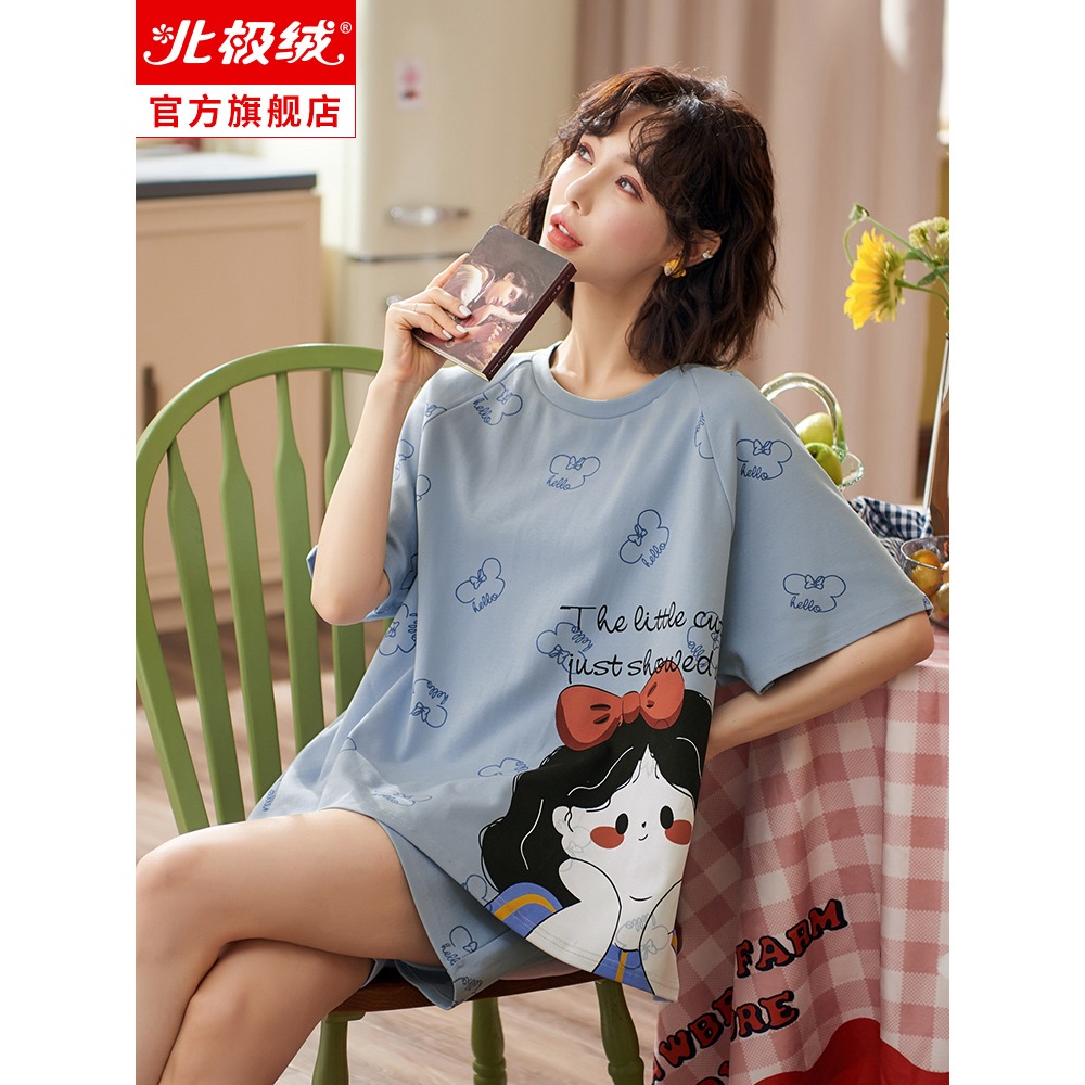 睡衣女夏季純棉短袖寬松年新款春秋薄款大碼家居服兩件套裝-細節圖2