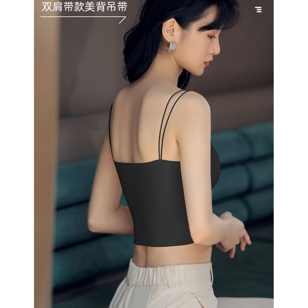 吊帶小背心白色女夏內搭打底外穿U型美背一體帶胸墊黑色抹胸上衣-細節圖6
