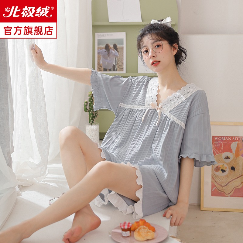 睡衣女夏款純棉年新款短袖大碼公主風薄款可愛春秋家居服套裝-細節圖2