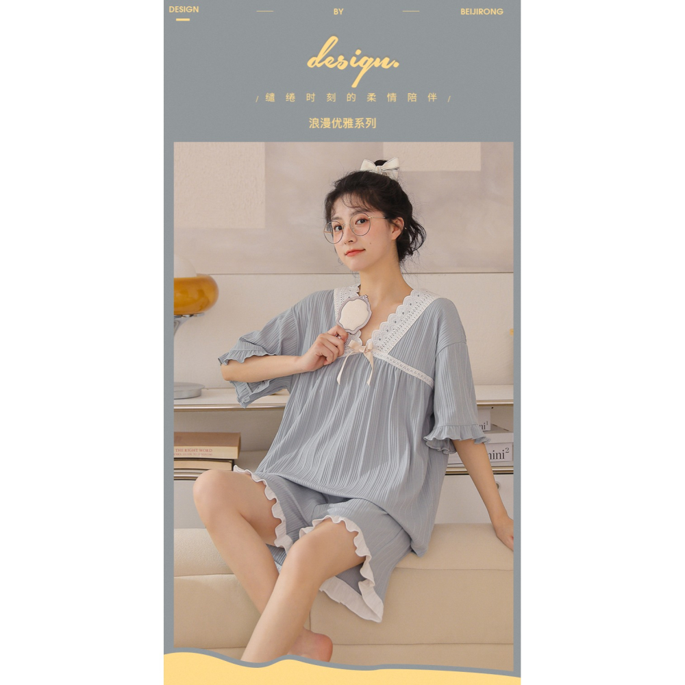 睡衣女夏款純棉年新款短袖大碼公主風薄款可愛春秋家居服套裝-細節圖6