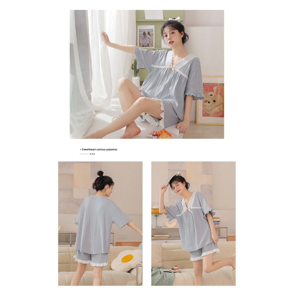 睡衣女夏款純棉年新款短袖大碼公主風薄款可愛春秋家居服套裝-細節圖9