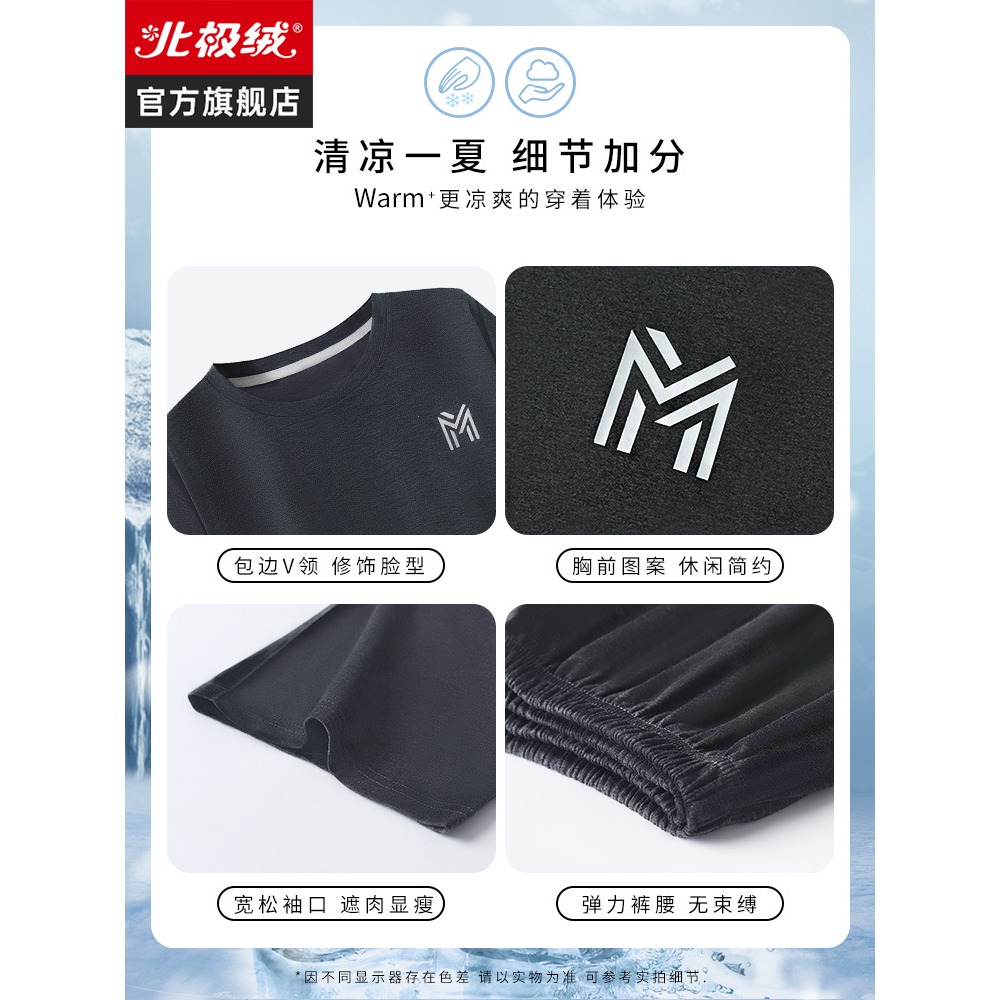 男士睡衣夏季莫代爾薄款冰絲短袖休閑大碼真絲睡衣家居服兩件套裝-細節圖3