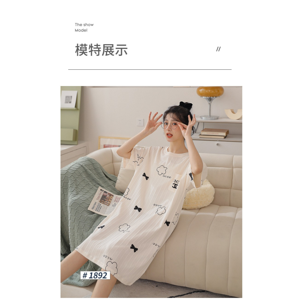 睡裙夏季女士年新款短袖純棉薄款寬松大碼可愛春秋家居服睡衣-細節圖8