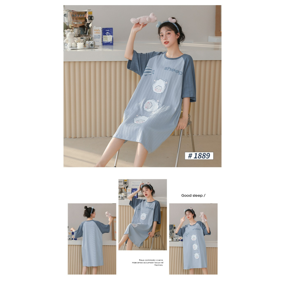 睡裙夏季女士年新款短袖純棉薄款寬松大碼可愛春秋家居服睡衣-細節圖10
