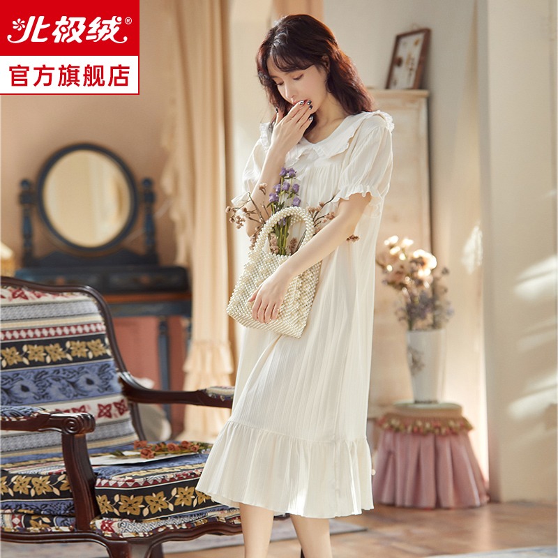 睡裙女夏季年新款純棉短袖大碼甜美可愛春秋公主風睡衣家居服-細節圖2