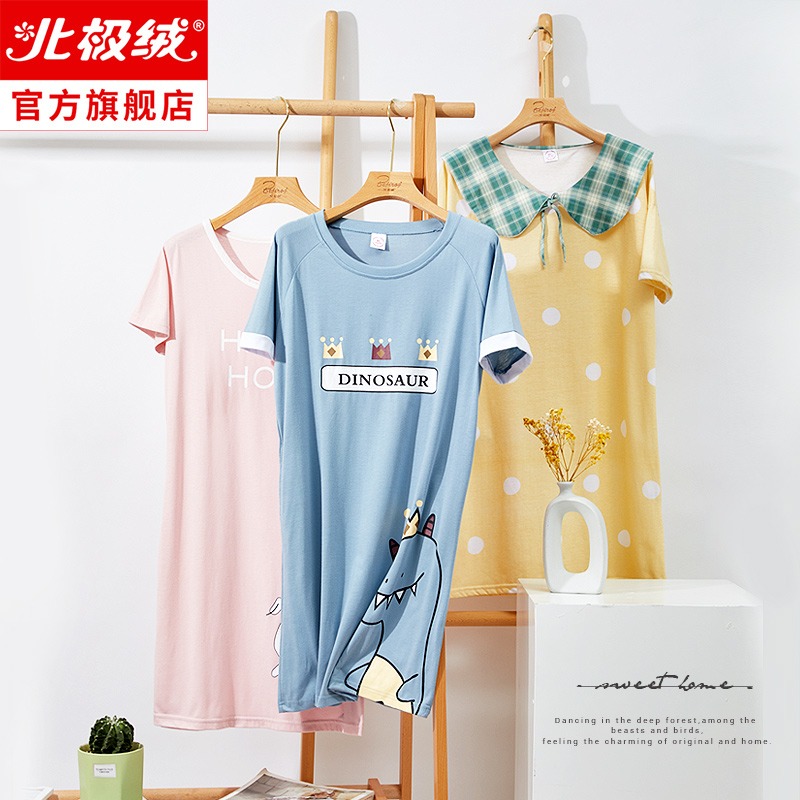 睡裙女夏季純棉年新款短袖少女可愛薄款大碼睡衣可外穿家居服-細節圖3