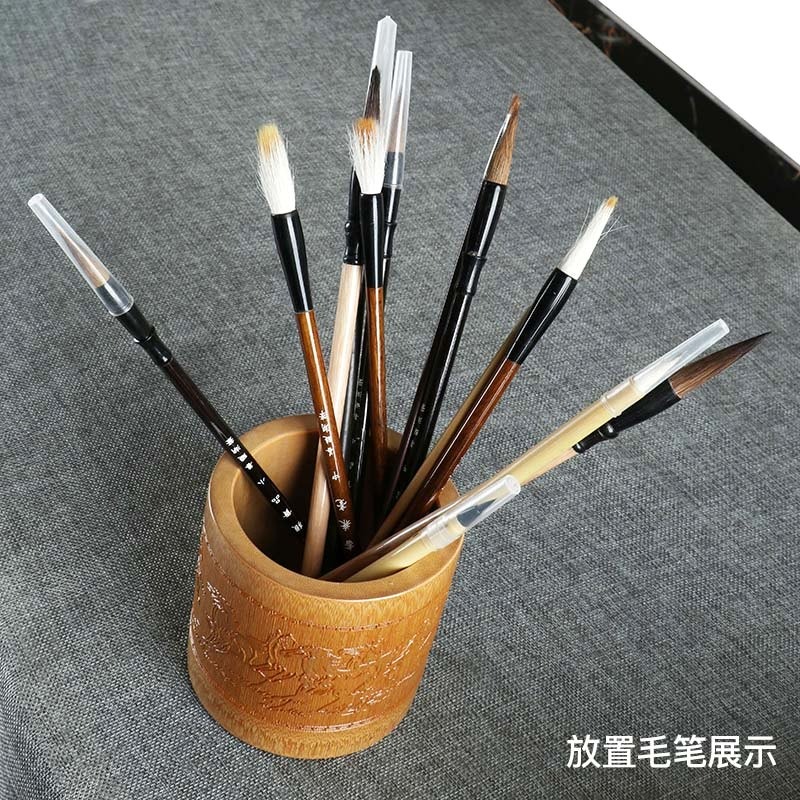 大號圓形筆筒大容量竹雕創意時尚擺件復古中國風筆架辦公室公司學生個性禮品定製蘭亭序三字經書法毛筆竹筒-細節圖3