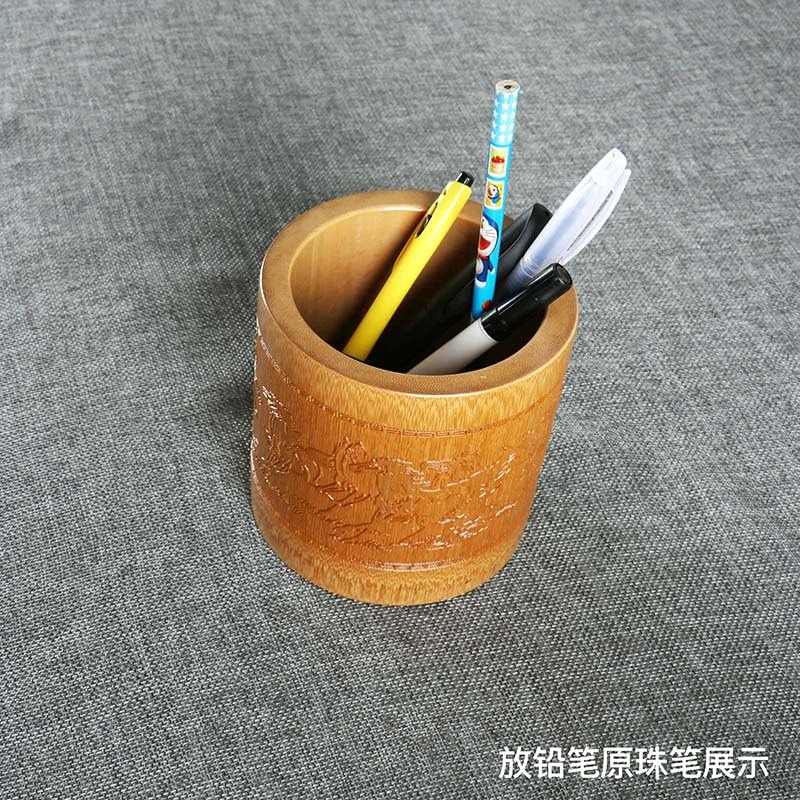 大號圓形筆筒大容量竹雕創意時尚擺件復古中國風筆架辦公室公司學生個性禮品定製蘭亭序三字經書法毛筆竹筒-細節圖4