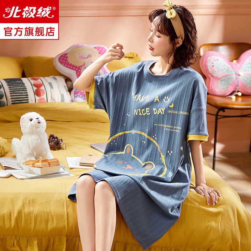睡裙女士夏季新款純棉寬松薄款短袖甜美可愛春秋款家居服睡衣-細節圖2