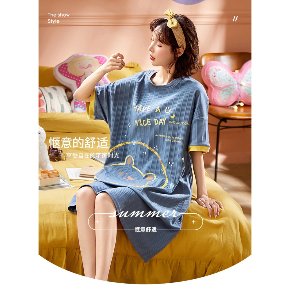 睡裙女士夏季新款純棉寬松薄款短袖甜美可愛春秋款家居服睡衣-細節圖6