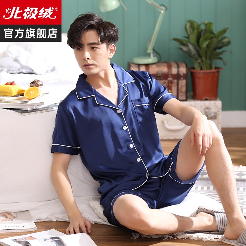 冰絲男士睡衣夏季短袖年新款大碼寬松仿真絲綢家居服兩件套裝-細節圖2
