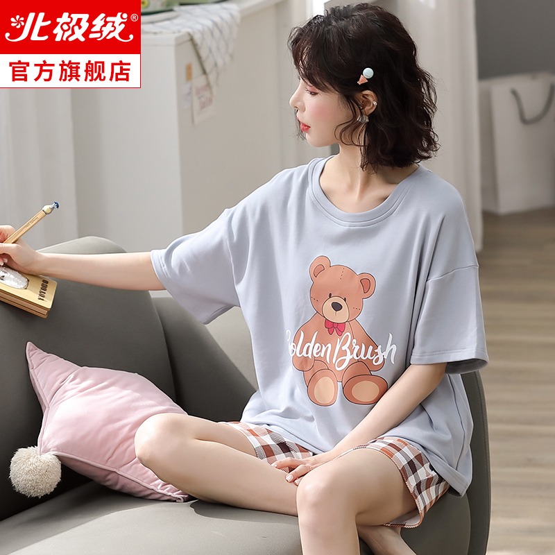 睡衣純棉夏季女士短袖年新款春夏可愛休閑女全棉家居服兩件套-細節圖2