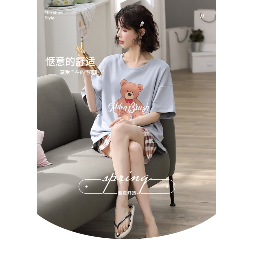 睡衣純棉夏季女士短袖年新款春夏可愛休閑女全棉家居服兩件套-細節圖6