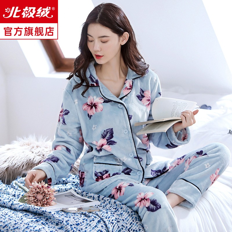 珊瑚絨睡衣女士年新款春秋冬季加絨加厚大碼冬天法蘭絨家居服-細節圖2