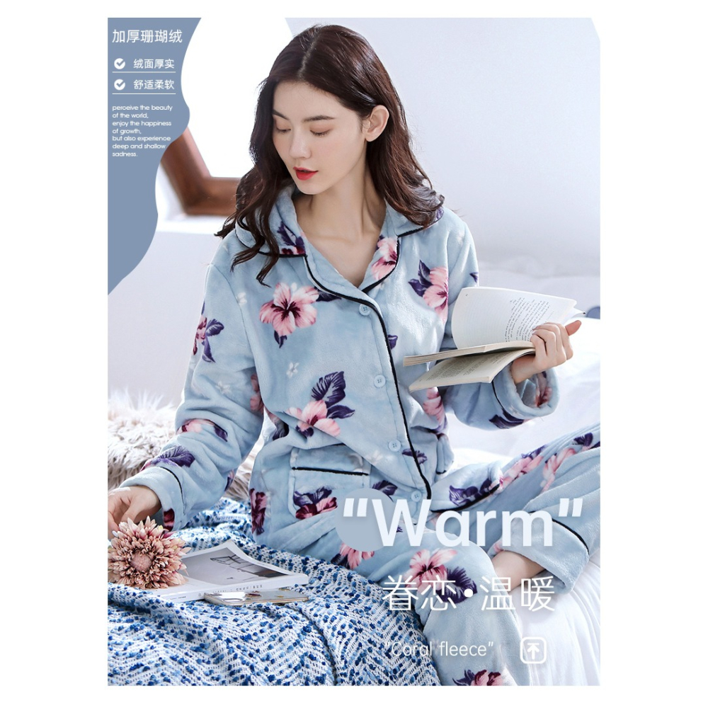 珊瑚絨睡衣女士年新款春秋冬季加絨加厚大碼冬天法蘭絨家居服-細節圖6