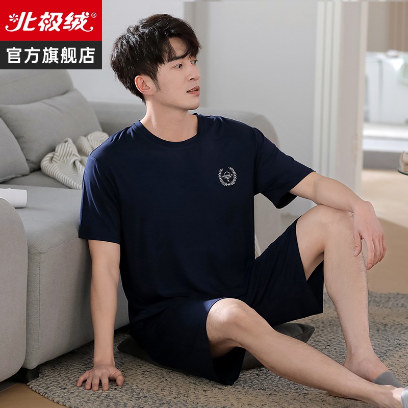 莫代爾冰絲男士睡衣夏天年新款大碼可外穿短袖薄款家居服套裝-細節圖3