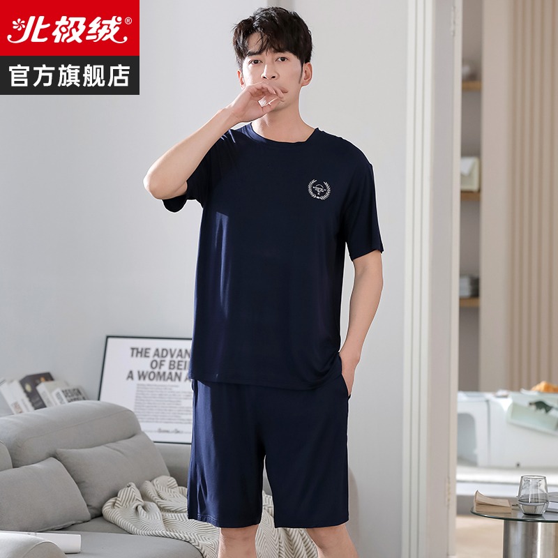 莫代爾冰絲男士睡衣夏天年新款大碼可外穿短袖薄款家居服套裝-細節圖4