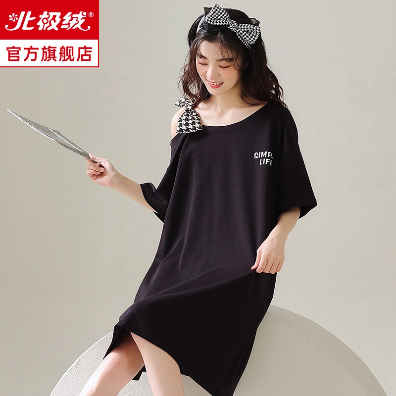 睡裙女士夏季純棉短袖大碼寬松孕婦可外穿薄款簡約時尚家居服睡衣-細節圖2