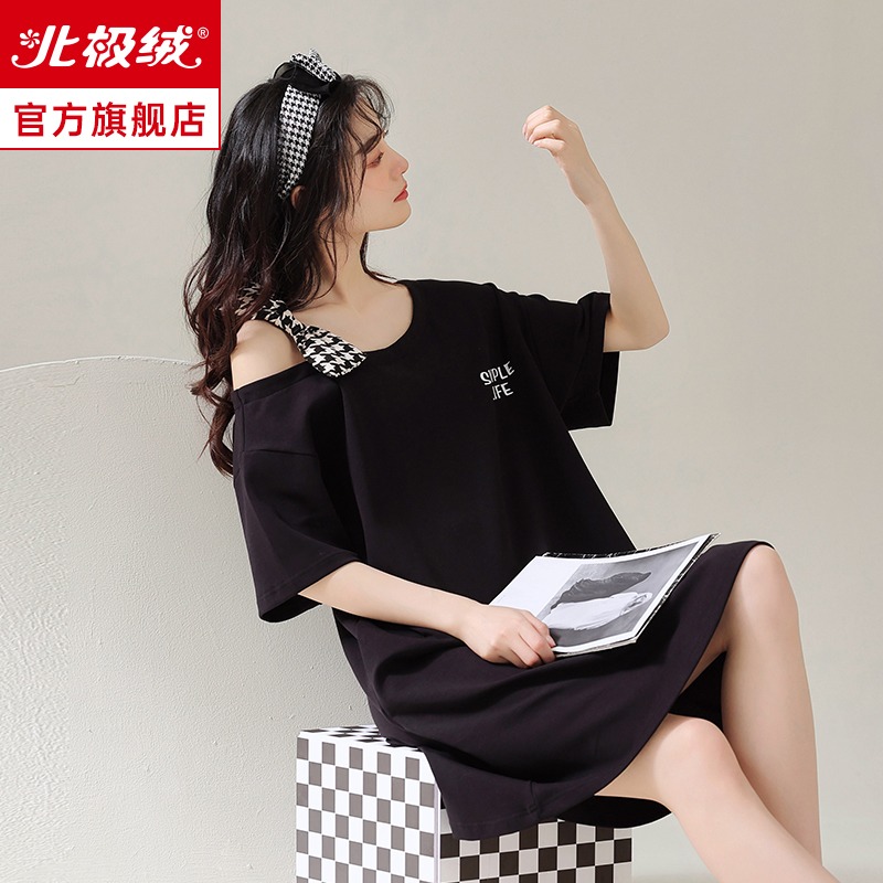 睡裙女士夏季純棉短袖大碼寬松孕婦可外穿薄款簡約時尚家居服睡衣-細節圖3