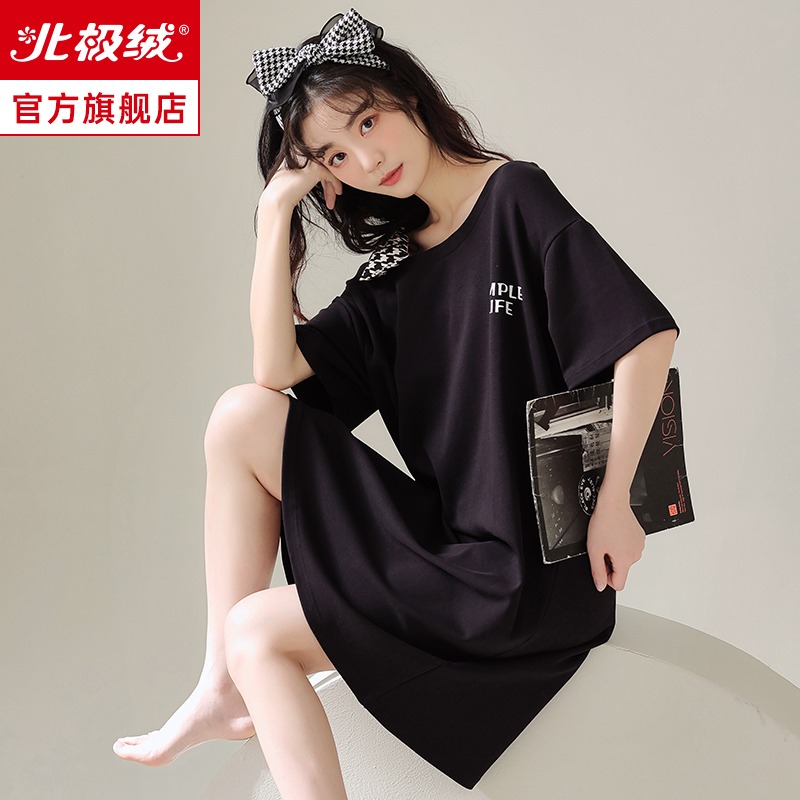 睡裙女士夏季純棉短袖大碼寬松孕婦可外穿薄款簡約時尚家居服睡衣-細節圖4