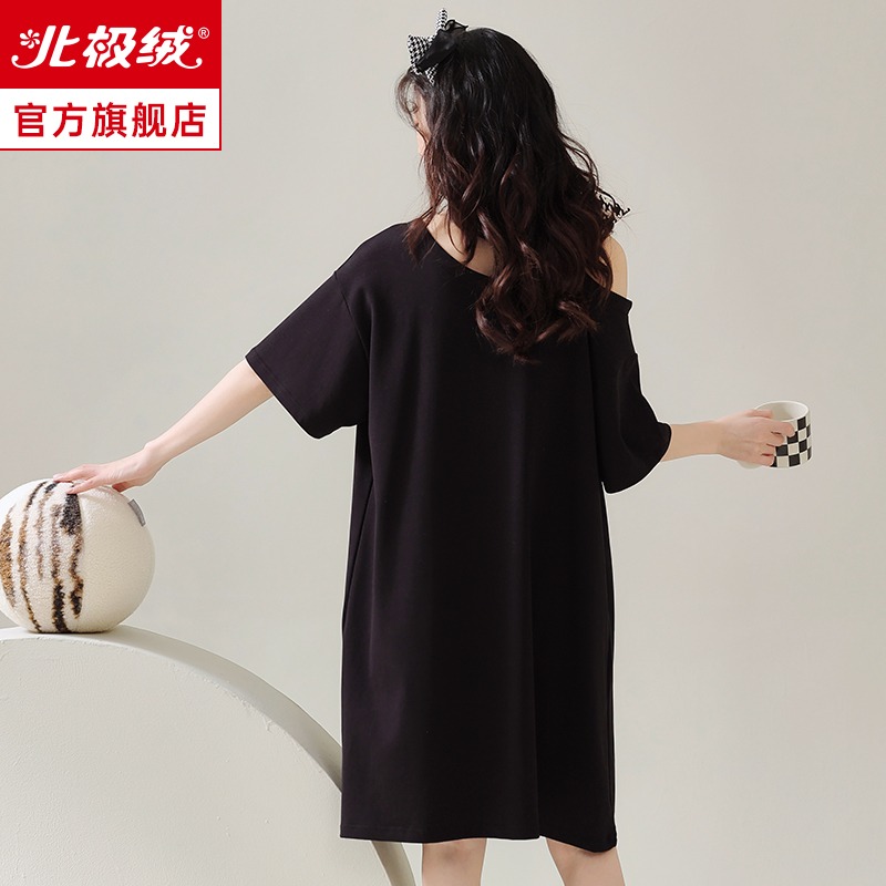 睡裙女士夏季純棉短袖大碼寬松孕婦可外穿薄款簡約時尚家居服睡衣-細節圖5