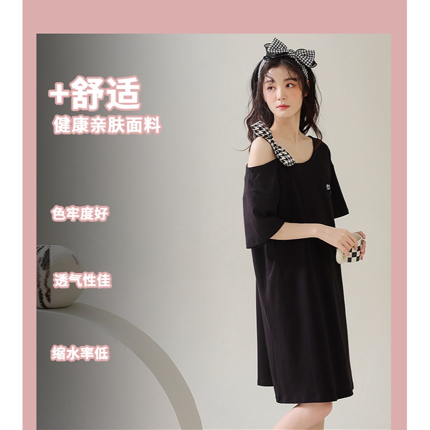 睡裙女士夏季純棉短袖大碼寬松孕婦可外穿薄款簡約時尚家居服睡衣-細節圖8