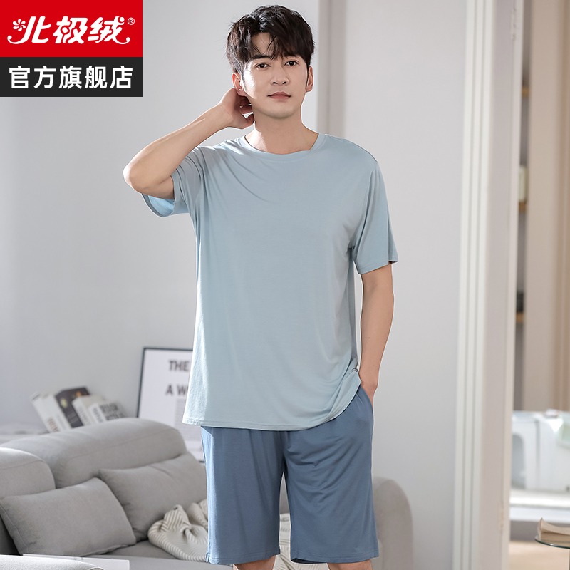 莫代爾冰絲男士學生夏款睡衣大碼寬松短袖薄款家居服兩件套套裝-細節圖4