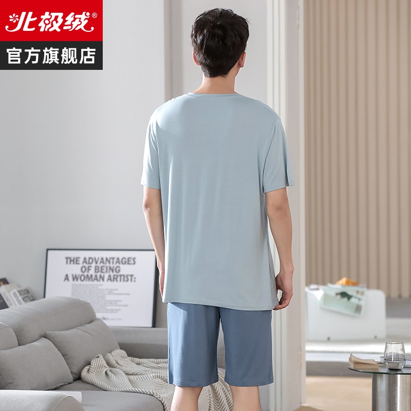 莫代爾冰絲男士學生夏款睡衣大碼寬松短袖薄款家居服兩件套套裝-細節圖5