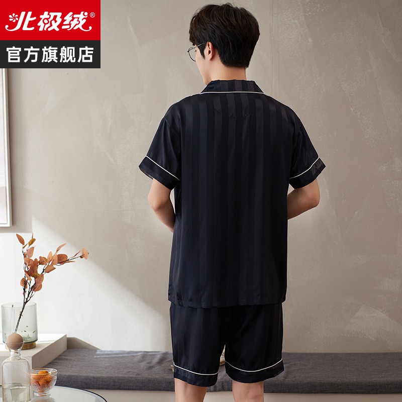冰絲男士睡衣夏款仿真絲可外穿休閑薄款高級感短袖家居服套裝-細節圖5