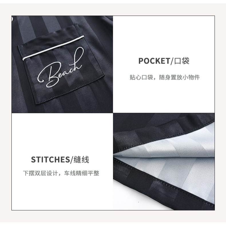 冰絲男士睡衣夏款仿真絲可外穿休閑薄款高級感短袖家居服套裝-細節圖8