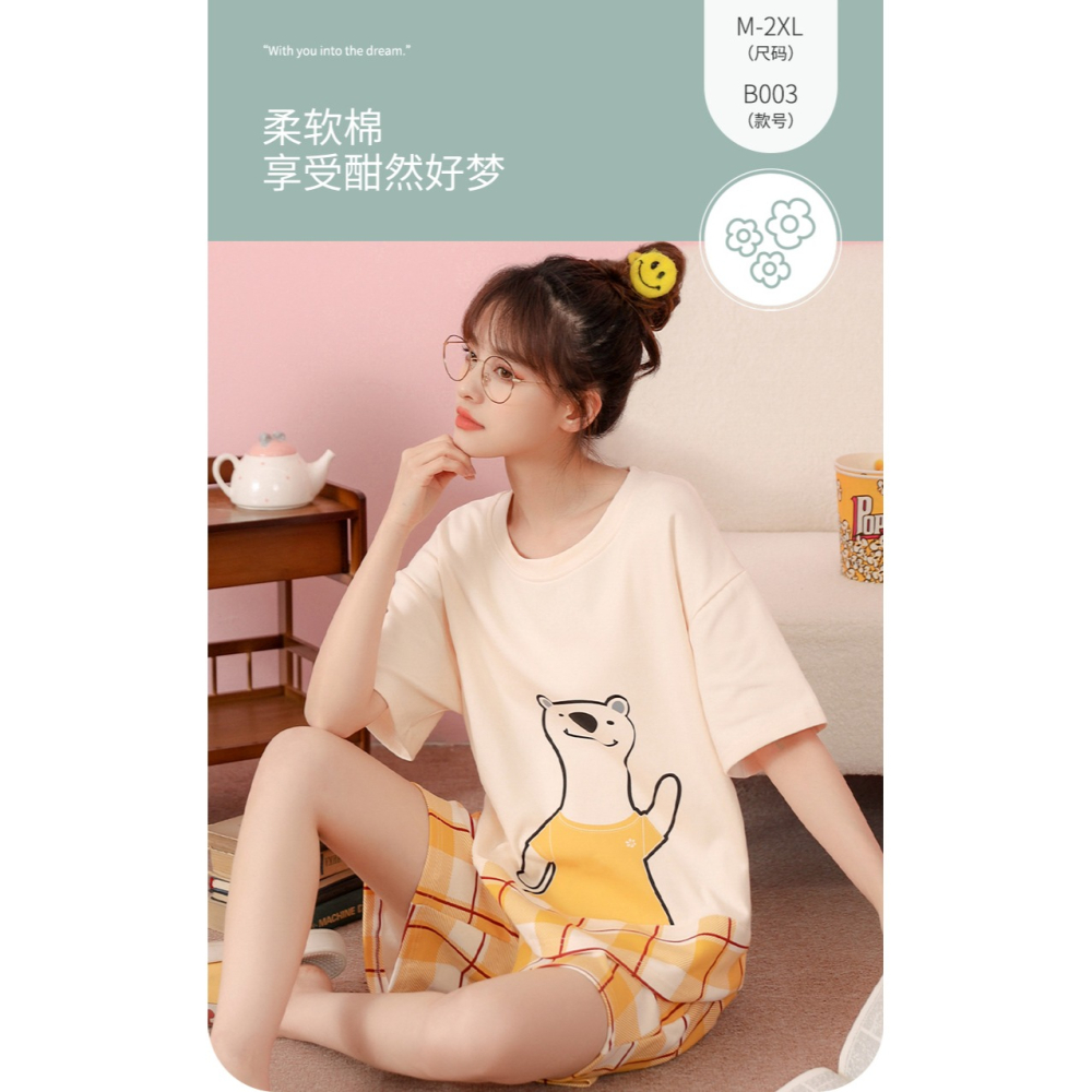 北極絨IP聯名款純棉短袖睡衣女夏天年新款大碼寬松可愛家居服-細節圖8