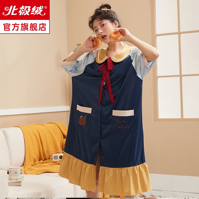 冰絲睡裙女士夏款薄款短袖高級感絲綢大碼寬松可外穿家居服睡衣-細節圖4