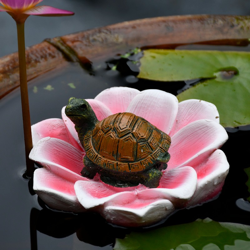 戶外花園仿真浮水鴨子荷花擺件樹脂烏龜假山魚缸水景魚池裝飾造景-細節圖3