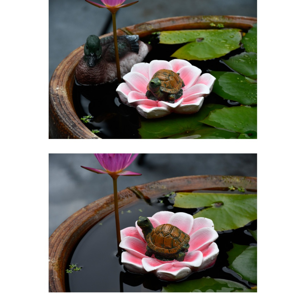 戶外花園仿真浮水鴨子荷花擺件樹脂烏龜假山魚缸水景魚池裝飾造景-細節圖7