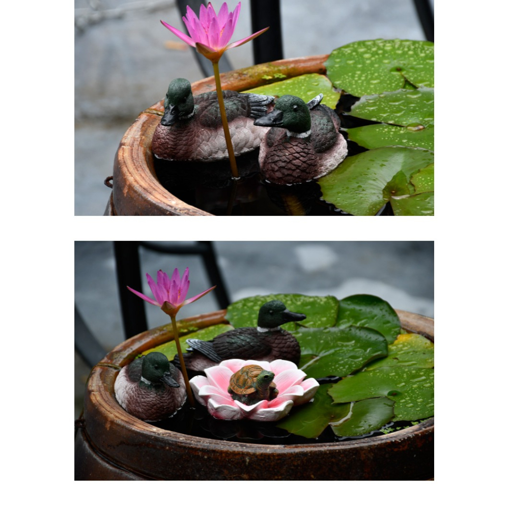 戶外花園仿真浮水鴨子荷花擺件樹脂烏龜假山魚缸水景魚池裝飾造景-細節圖9