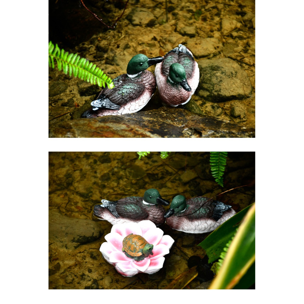 戶外花園仿真浮水鴨子荷花擺件樹脂烏龜假山魚缸水景魚池裝飾造景-細節圖10