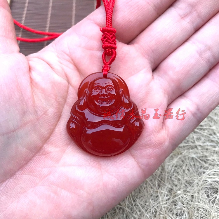 天然紅瑪瑙彌勒佛吊墜玉髓笑佛掛墜掛件玉佛項鏈男士女款飾品-細節圖4