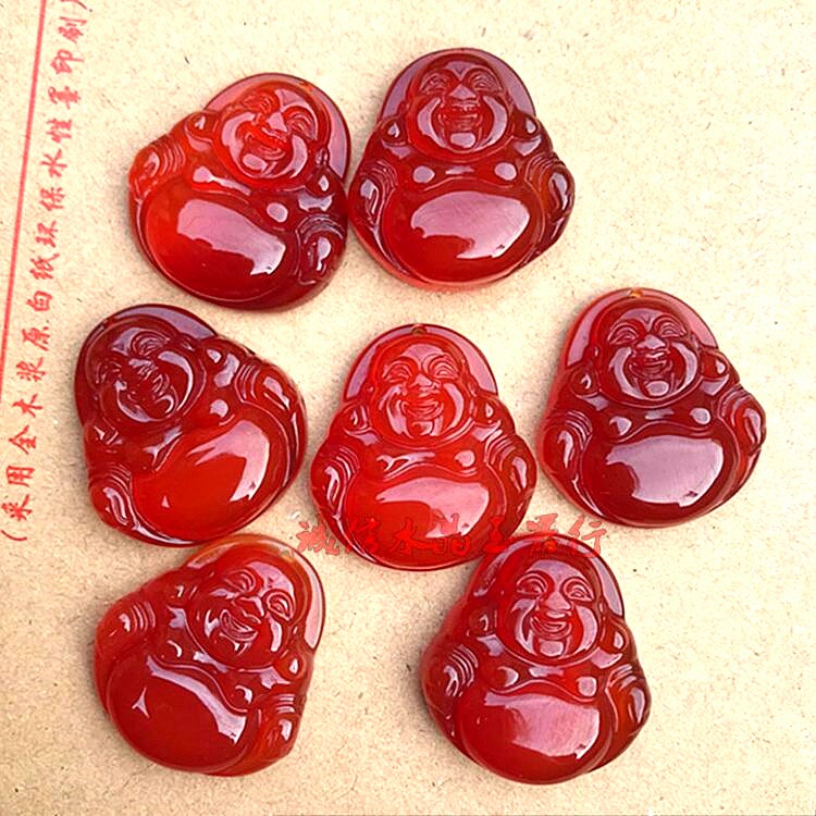 天然紅瑪瑙彌勒佛吊墜玉髓笑佛掛墜掛件玉佛項鏈男士女款飾品-細節圖6